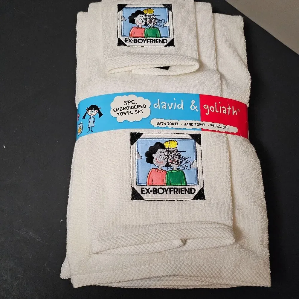 New Ex Boyfriend Towel Set Funny Novelty Cartoon David & Goliath Set of 3